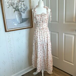 Romwe Floral Tie Shoulder Midi Dress